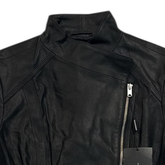 Andrew Marc Felix Leather Moto Jacket Women’s XL Black Asymmetrical Zip - Picture 3 of 11